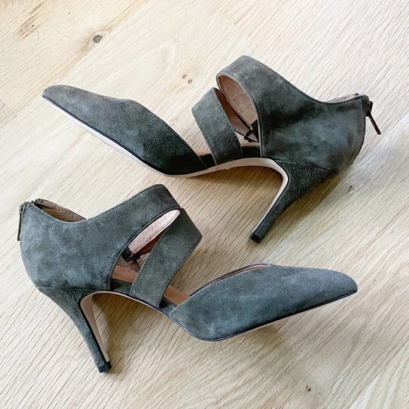 CORSO COMO Women's Green Suede Crossover Strap Zip Heel Pointed Toe Pumps sz 6.5 - Picture 1 of 9